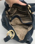 Michael Kors Navy Blue Pebbled Leather Fulton East West Tote