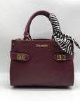 Steve Madden Burgundy Satchel With Animal Print Scarf And Card Holder Wallet