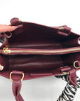 Steve Madden Burgundy Satchel With Animal Print Scarf And Card Holder Wallet