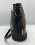 Brighton Patent Leather Vintage Black And Brown Woven Shoulder Bag