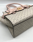 Michael Kors Carmen Vanilla/Powder Blush Signature Canvas Medium Belted Satchel