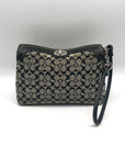 Coach Black & Gray Signature Canvas Turn-lock Wristlet