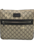 Gucci Dark Brown Leather and Signature GG Supreme Canvas Crossbody Bag