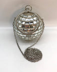 Aqua Embellished Silver Disco Ball Clutch