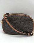 Michael Kors Brown Monogram Coated Canvas Jet Set Oval Crossbody