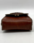 Leatherock Embellished Cross Brown Leather Crossbody