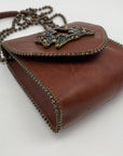 Leatherock Embellished Cross Brown Leather Crossbody