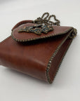 Leatherock Embellished Cross Brown Leather Crossbody