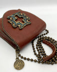 Leatherock Embellished Cross Brown Leather Crossbody