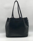 Loeffler Randall Black Leather Pom-Pom Drawstring Tote Bag