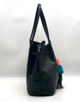 Loeffler Randall Black Leather Pom-Pom Drawstring Tote Bag