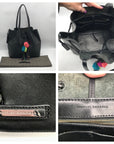 Loeffler Randall Black Leather Pom-Pom Drawstring Tote Bag