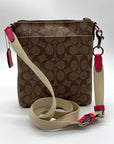 Coach Brown Coated Canvas Signature Pink Stripe Swingpack Bag