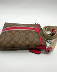 Coach Brown Coated Canvas Signature Pink Stripe Swingpack Bag