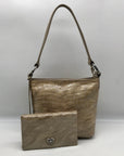 Brighton Neutral Patent Croc Embossed Leather Cher Shoulder Bag And Wallet