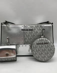 Michael Kors Silver Leather Jet Set Travel Tech Crossbody Bag