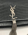 Yves Saint Laurent Black Croc Embossed Leather Kate Shoulder Bag