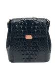Brahmin Black Leather Crocodile Margo Crossbody Bag