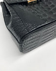 Brahmin Black Leather Crocodile Margo Crossbody Bag