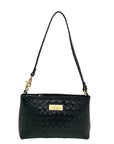 Brahmin Black Croc Embossed Leather Mini Shoulder Bag