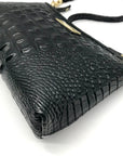 Brahmin Black Croc Embossed Leather Mini Shoulder Bag