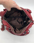Heshe Red Leather Satchel Bag