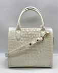 Brahmin White Croc Embossed Leather Caroline Convertible Satchel