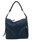 B. Makowsky Blue Leather Double Zipper Shoulder Bag