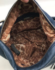 B. Makowsky Blue Leather Double Zipper Shoulder Bag