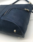 B. Makowsky Blue Leather Double Zipper Shoulder Bag