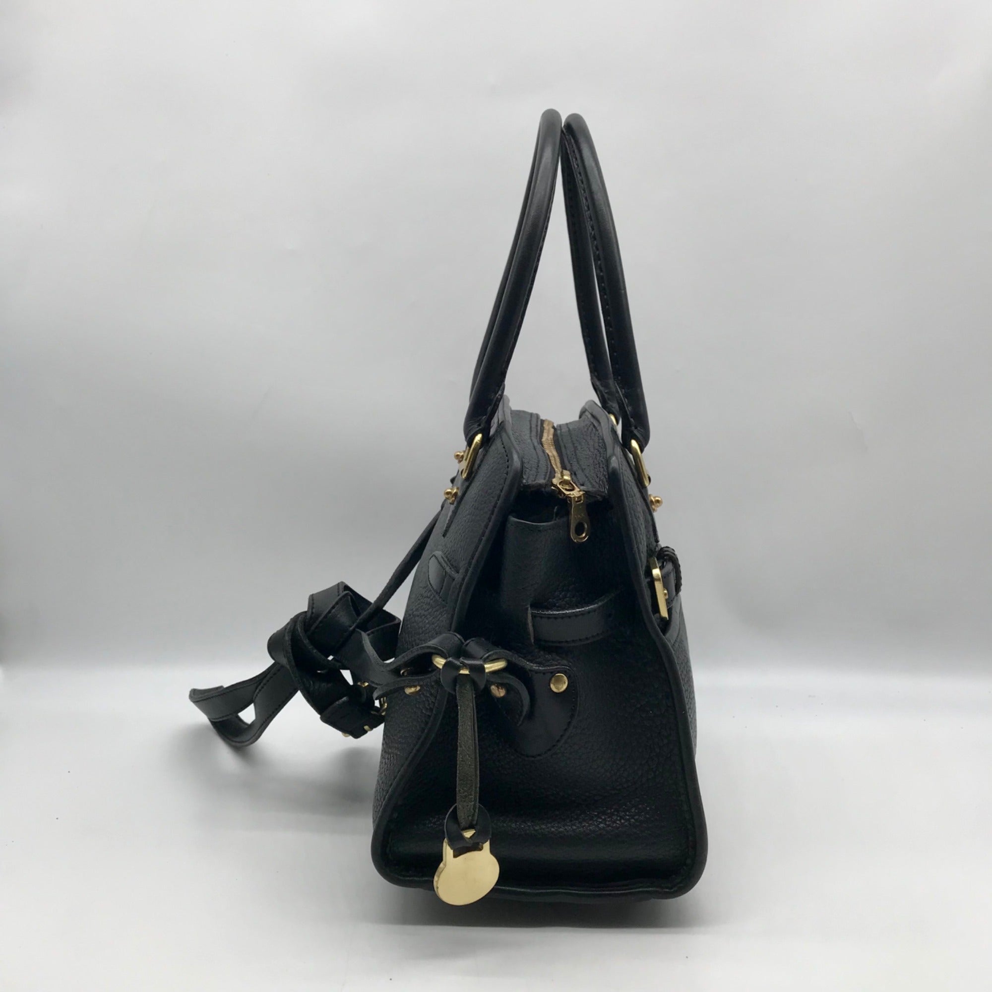 dooney black leather backpack pocket Dooney & Bourke Black Leather P212 Buckle Convertible Satchel Bag – One Purse