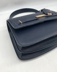 Anne Klein Women's Blue Leather Belted Flap Saddle with Convertible Strap