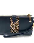 Michael Kors Black Leather Jet Set Double Zip Wristlet