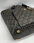Michael Kors Brown Monogram Leather Carmen Shoulder Bag