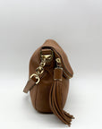 Michael Kors Brown Pebbled Leather Bedford Tassel Crossbody Bag