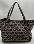 Michael Kors Black & Beige Canvas Jet Set Tote Bag