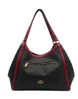 Coach Brown Signature Coated Canvas & Red Leather Trim Kristy Shoulder Bag