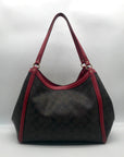 Coach Brown Signature Coated Canvas & Red Leather Trim Kristy Shoulder Bag