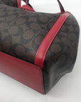 Coach Brown Signature Coated Canvas & Red Leather Trim Kristy Shoulder Bag