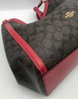 Coach Brown Signature Coated Canvas & Red Leather Trim Kristy Shoulder Bag