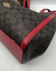 Coach Brown Signature Coated Canvas & Red Leather Trim Kristy Shoulder Bag