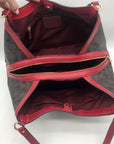 Coach Brown Signature Coated Canvas & Red Leather Trim Kristy Shoulder Bag