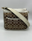 Coach Brown and White Bleecker Signature Canvas Leather Flap Shoulder Bag 11434