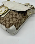 Coach Brown and White Bleecker Signature Canvas Leather Flap Shoulder Bag 11434