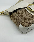 Coach Brown and White Bleecker Signature Canvas Leather Flap Shoulder Bag 11434