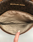 Michael Kors Brown Coated Canvas Medium Abbey Backpack