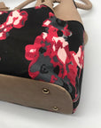Black Rivet Floral Fabric/Faux Leather Shoulder Bag Tote