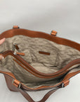 Michael Kors Brown Leather Astor Studded Zip Tote Bag
