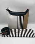 Henri Bendel White Striped Leather Bowery Messenger Bag