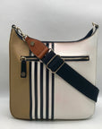 Henri Bendel White Striped Leather Bowery Messenger Bag